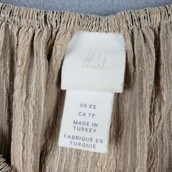 Puff Sleeve Smocked Peasant‎ Blouse Beige Stripe Neutral Boho Festival Size XS - Picture 3 of 8